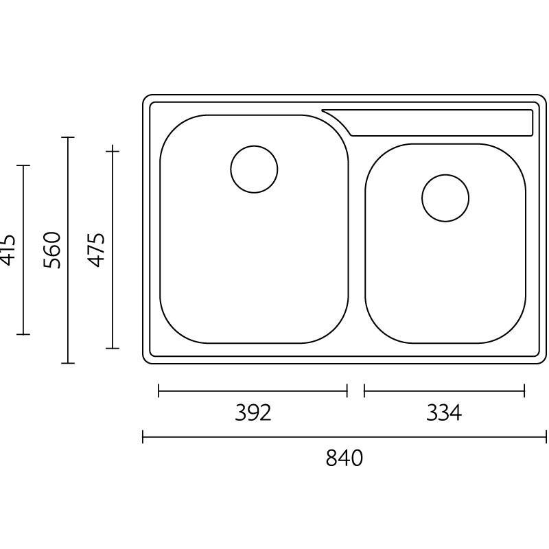 Prinses RVS dubbele spoelbak opbouw 84x56 cm met kraangat Bank 1208970066