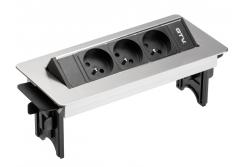Podaljšek za pisarno brez kasete, trojna vtičnica z ozemljitvijo, 1,5 m napajalni kabel z vtičem, nerjaveče jeklo.