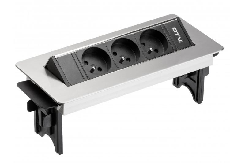 Podaljšek za pisarno brez kasete, trojna vtičnica z ozemljitvijo, 1,5 m napajalni kabel z vtičem, nerjaveče jeklo.