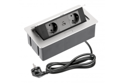 Pohištvena vtičnica SOFT 2x Schuko-vtičnica, USB A+C, napajalni kabel z vtičem, aluminij