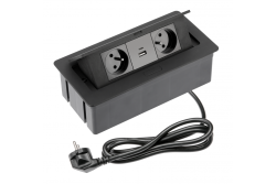 Pohištvena vtičnica SOFT 2x vtičnica z ozemljitvijo, USB A+C, napajalni kabel z vtikačem, črna.
