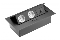 Pohištveni podstavek 2x vtičnica z ozemljitvijo, USB A+C, napajalni kabel z vtičem, črn.