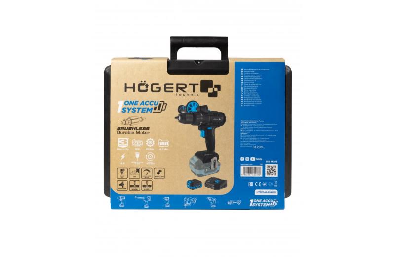 HÖGERT Brushless akumulatorski vijačnik set, 18V, z držalom za bite, magazinom za bite, polnilcem in baterijo.