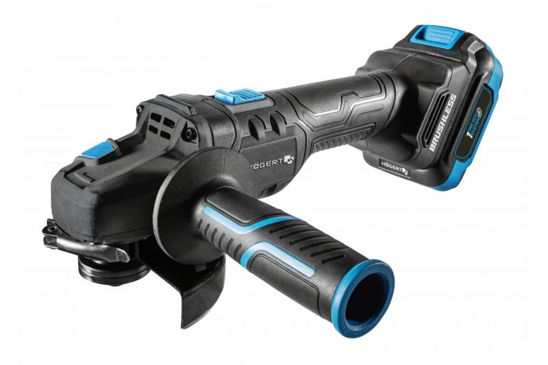 HÖGERT Brezžični kotni brusilnik s pedalnim stikalom, 125MM, 18V, set z baterijo, polnilnikom, dodatki