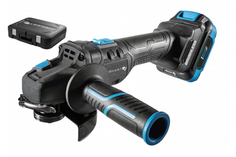 HÖGERT Brezžični kotni brusilnik s pedalnim stikalom, 125MM, 18V, set z baterijo, polnilnikom, dodatki