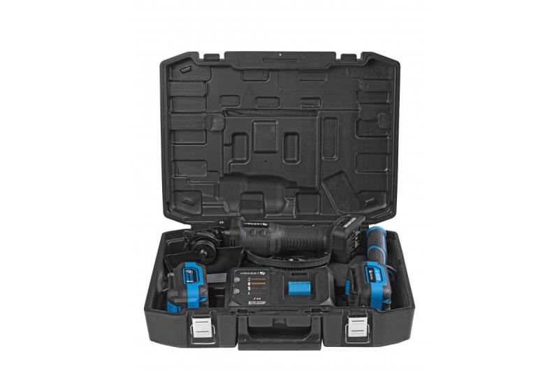 HÖGERT Brezžični kotni brusilnik s pedalnim stikalom, 125MM, 18V, set z baterijo, polnilnikom, dodatki