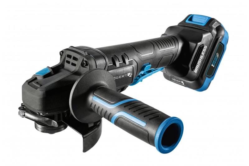 HÖGERT Akumulatorski kotni brusilnik s stikalo na ročici, 125MM, 18V - Set (baterija, polnilec, dodatki)