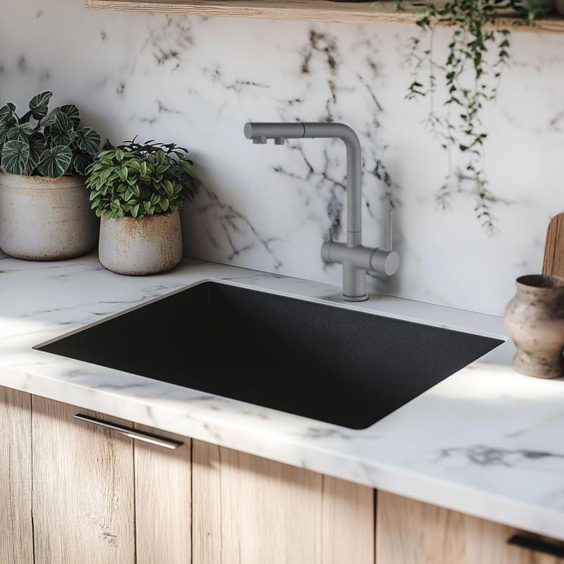 Ausmann Ellington 3-potna kuhinjska armatura s izvlečno cevjo in filtrirano vodo – siva – 1208970494