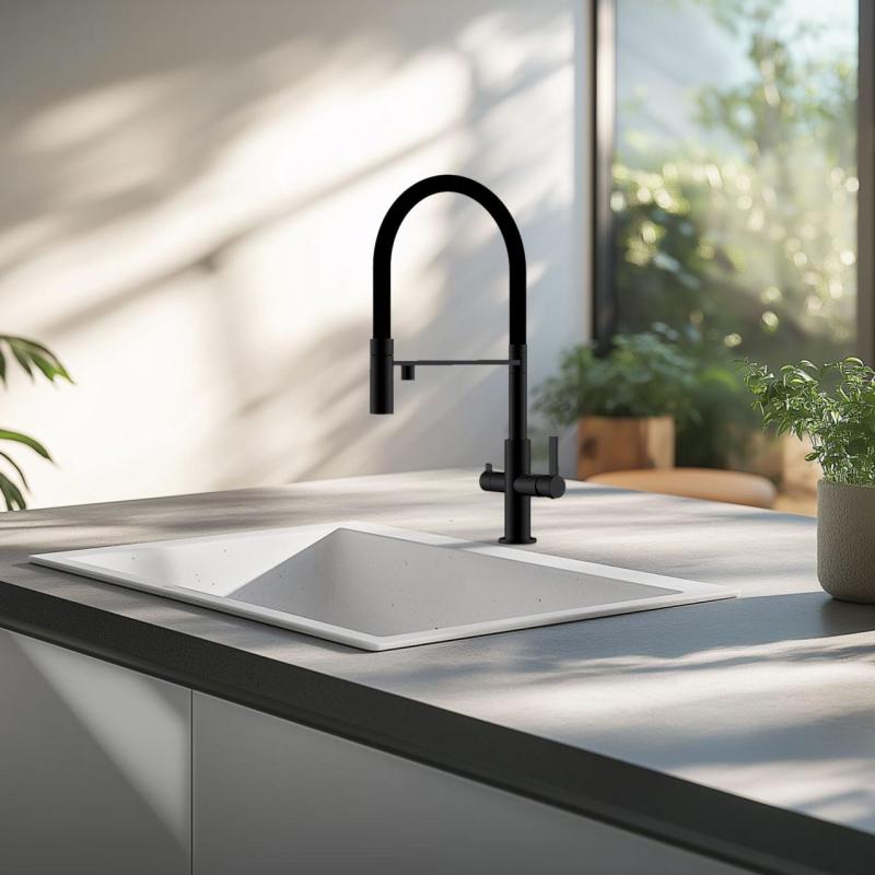 Ausmann Claridge 3-potna kuhinjska pipa s fleksibilnim izlivom in filtrirano vodo – Antracit – 1208970500