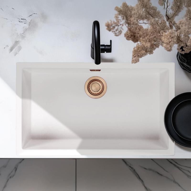 Beli Veliki Pomivalnik 70x40 cm Podgradnja, Nadgradnja in Ravna Vgradnja s Bakrenim Zamaškom 1208970523