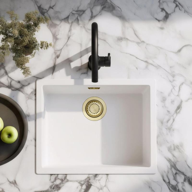 Beli Umivalnik 50x40 cm Vgradnja, Nadgradnja in Ravna Vgradnja z Zlatim Čepom 1208970532