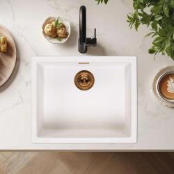 Witte Wasbak 50x40 cm Onderbouw, Opbouw en Inbouw met Koperen Stop 1208970533