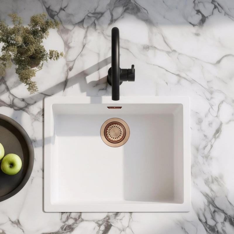 Witte Wasbak 50x40 cm Onderbouw, Opbouw en Inbouw met Koperen Stop 1208970533