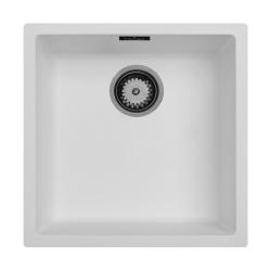 Witte wasbak 40x40 cm voor onderbouw, opbouw en vlakbouw met Gun Metal plug 1208970534