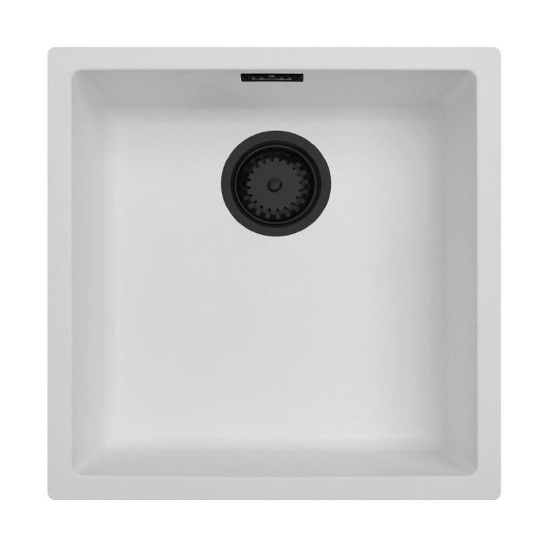 Beli Pomivalno Korito 40x40 cm Vgradnja, Nadgradnja in Ravna Vgradnja z Mat Črnim Čepom 1208970535