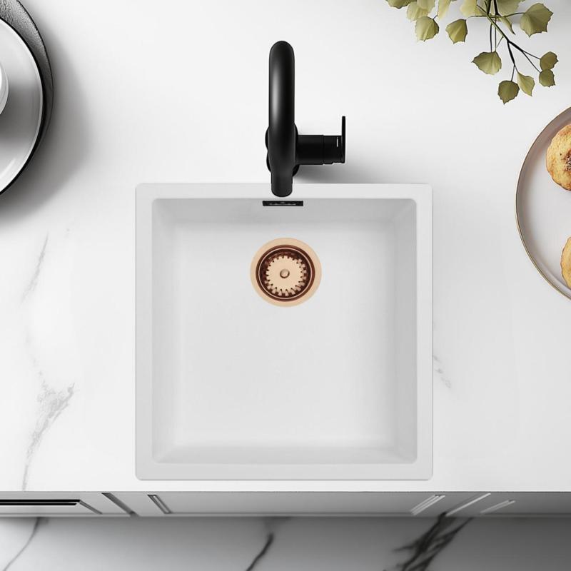 Bela Pomivalna Korita 40x40 cm Vgradnja, Nadgradnja in Ravna Vgradnja s Bakrenim Zamaškom 1208970538