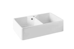 Ausmann Ceramic Mira Keramično Bel Dvojni Umivalnik - Podgradnja in Medgradnja 793 x 450 mm z luknjo za pipe in RVS čepom 1208970550