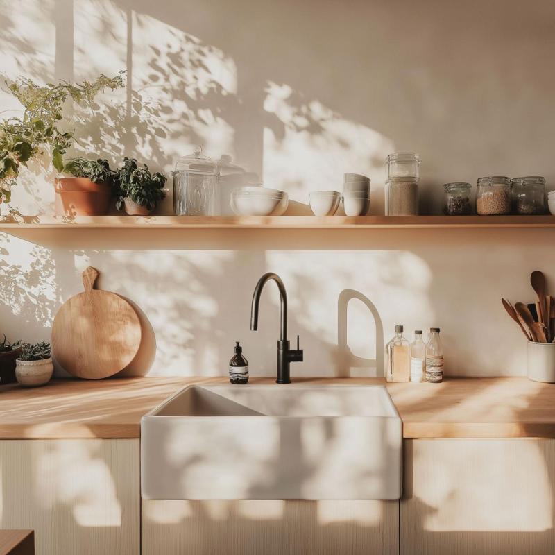 Ausmann Ceramic Panor Shade Keramični beli pomivalni koritec Butler - Podstavek in vmesni element 630 x 597 mm z odprtino za pipo in kovinskim pokrovčkom 1208970551