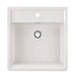 Ausmann Keramična Panor Shade Keramično Bela Butler Pomivalno Korito - Podgradna in Vgradna 630 x 597 mm z odprtino za pipo in Belo zaporko 1208970556
