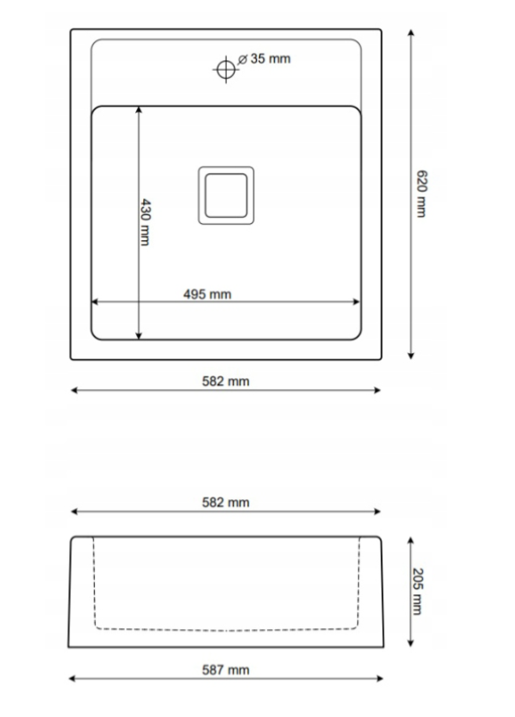 Granitland Arno Granitni Arduin trdi kamen videz Pomivalno korito vgradnja 582x620mm z inox kvadratnim čepom 1208970600