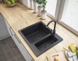Graniteland Adda granit črna Apnenec videz 1,5 Pomivalno korito Nadgradnja 600x495mm z inox čepom 1208970619.