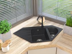 Graniteland Amiata Granit črna Arduin trdi kamen videz Kotni umivalnik za vgradnjo 965x496mm z RVS čepom 1208970620