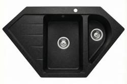 Graniteland Amiata Granitno črno Arduin trd kamen videz Kotni pomivalni korit 955x489mm z nerjavečim jeklenim čepom 1208970620