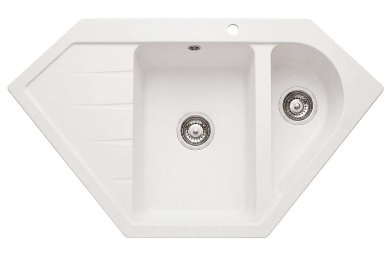 Graniteland Amiata Granite White Corner Sink, surface mounted, 955x489mm, with stainless steel plug 1208970622
