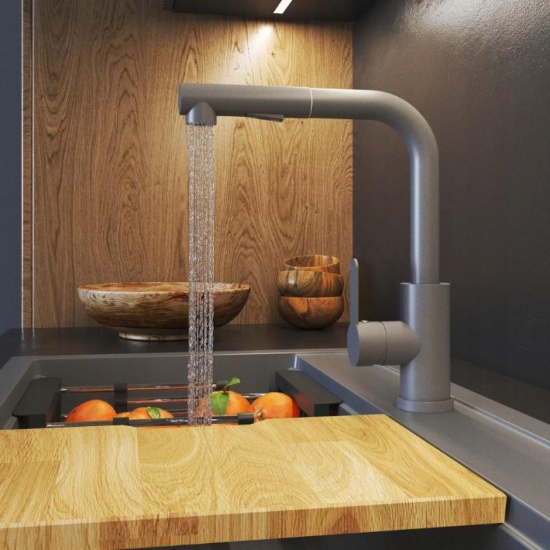 Graniteland Celeste Kuhinjska Armatura Siva z Izvlečno Izlivno Cevjo in Dvostransko Funkcijo Ročne Prhe 1208970663