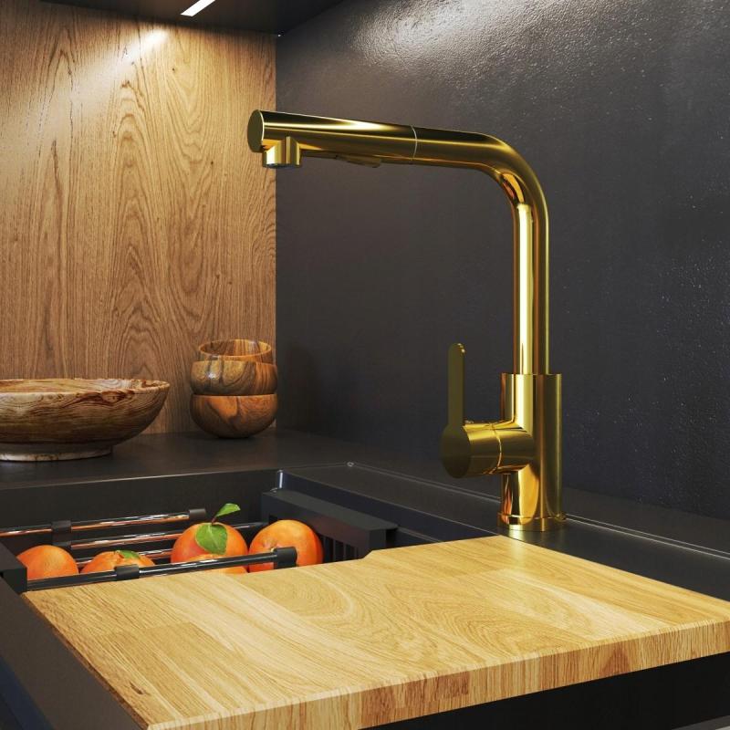 Graniteland Celeste Kuhinjska Armatura Zlata z Izvlečno Izlivno Pipo in Ročno Prho z Dvojno Funkcijo 1208970664
