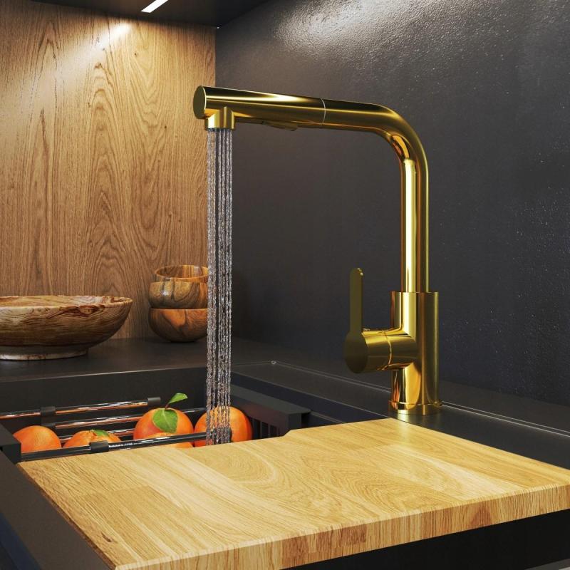 Graniteland Celeste Kuhinjska Armatura Zlata z Izvlečno Izlivno Pipo in Ročno Prho z Dvojno Funkcijo 1208970664
