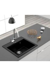 Dura Stretto Črna Quartz Pomivalno Korito Nadgradnja 56x51 cm z RVS Čepom in Luknjo za Pipo 1208970690