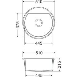 Dura Stretto Bela quartz okrogla nadgradna umivalnik 51 cm z inox čepom in 1 odprtino za pipo 1208970691