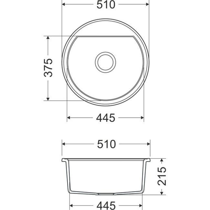 Dura Stretto Bela quartz okrogla nadgradna umivalnik 51 cm z inox čepom in 1 odprtino za pipo 1208970691
