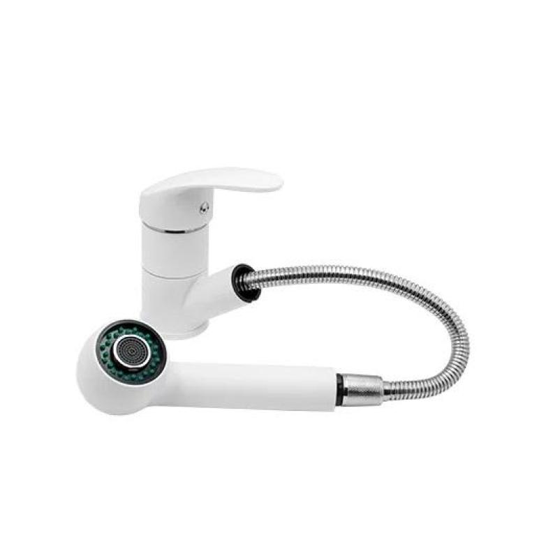 Graniteland Rhea Kuhinjska Armatura Bela z Izvlečno Cevjo in Dvojno Funkcijo Ročne Prhe 1208970714