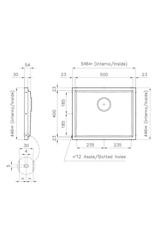 Foster Phantom Base RVS Bodemplaat Worktop Pomivalno korito 50x40cm za vgradnjo v keramiko, naravni kamen in Solidsurface debelina 12mm 1208970720