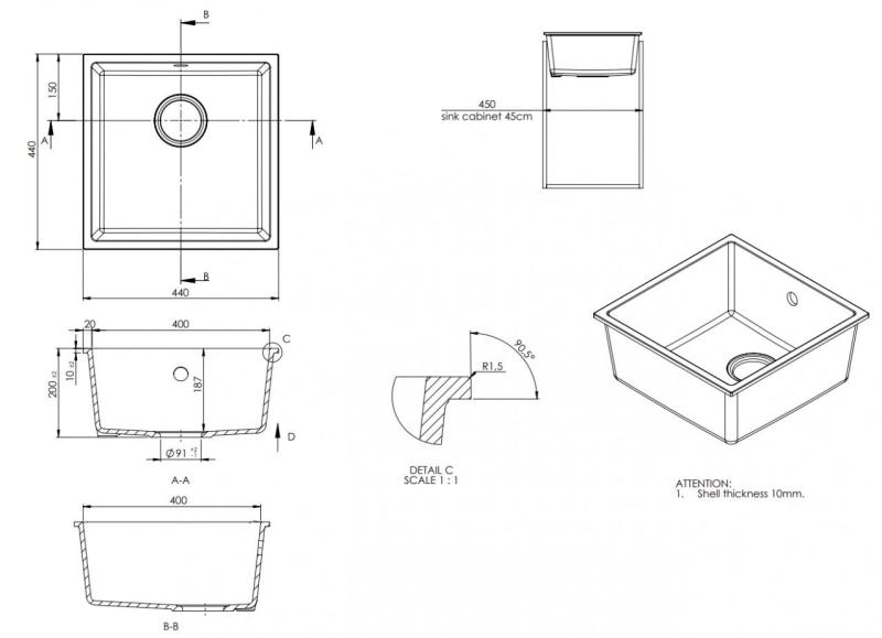 GraniteMy Universal Granit Siva, temna Umivalnik 40x40 cm Nadgradnja, Podgradnja in Ravna vgradnja z RVS Plugom 1208970742