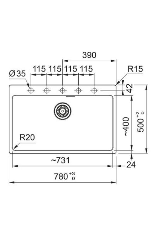Franke Maris MRG 610-70 TL Fragranite Mat Črna Pomivalno Korito 78 x 50 cm Nadgradnja z Luknjami za Pipo 114.0668.727