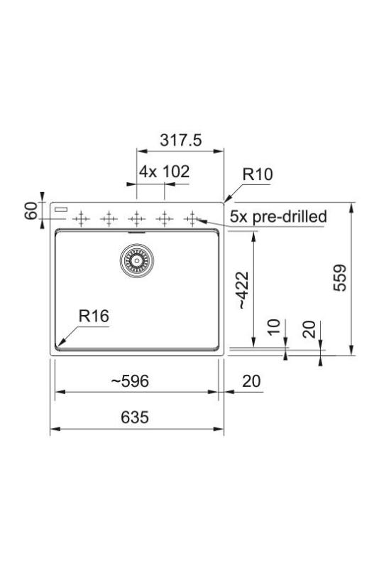 Franke Maris MRG 610-60 Care Fragranite Mat Črna plitka invalidska umivalnik 635 x 559 mm Nadgradnja z vgradnim koritom za pipo 114.0729.484