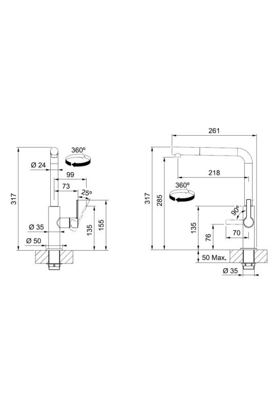 Franke Maris Slim L Kuhinjska pipa Krom z Izvlečnim Izlivom 115.0728.393