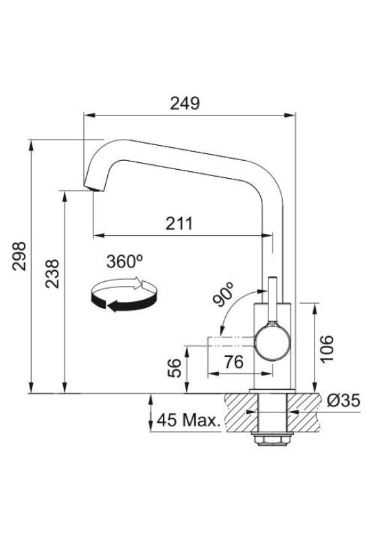 Franke Lina U Kuhinjska pipa Vrtljivi izliv Črna 115.0728.474