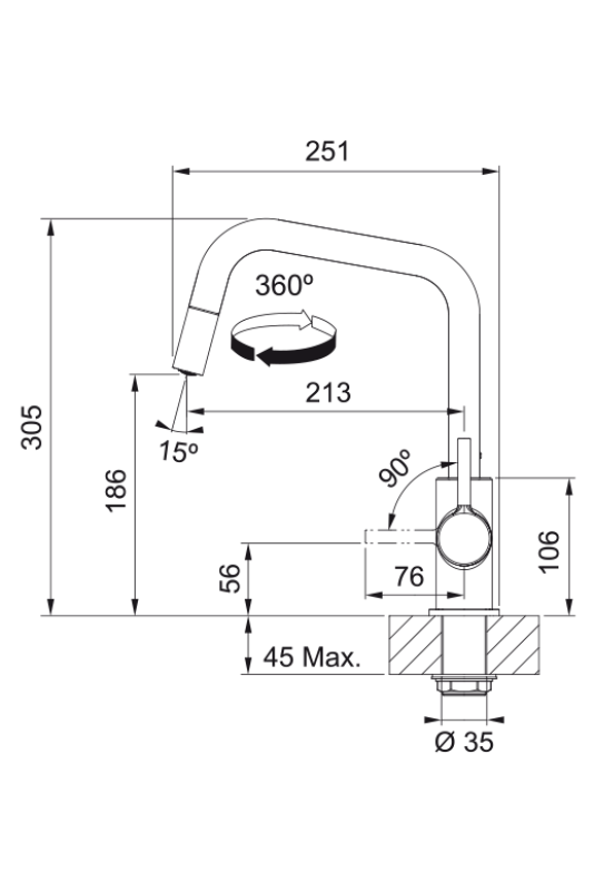 Franke Lina U Kuhinjska pipa Črna Izvlečna Izlivna cev 115.0728.477