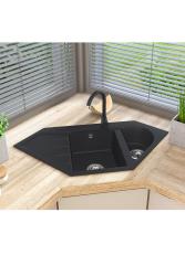 Graniteland Amiata Granitni Črni Kotni Pomivalno Korito za vgradnjo 965x496mm z Inox Čepom 1208971120