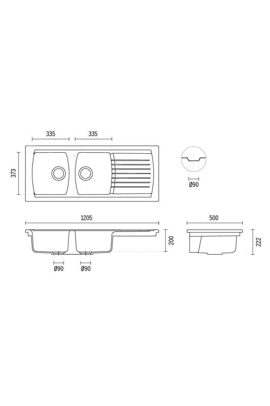 Ausmann Ceramic Crest Dvojno Keramično Belo Korito z Odcejevalnikom 1205 x 500 mm 1208971132
