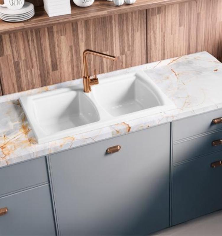 Ausmann Ceramic Crest Dvojno Keramično Belo Korito 860 x 500 mm 1208971133