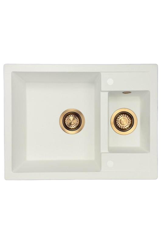 GraniteMy Smart extra plitva 1,5 granitna nadgradna bela umivalnik 58x44cm z bakreno vtičnico 1208970052