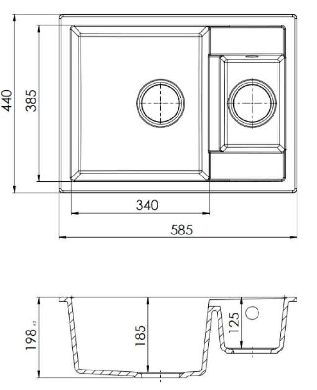 GraniteMy Smart extra plitva 1,5 granitna nadgradna bela umivalnik 58x44cm z zlatim čepom 1208971224
