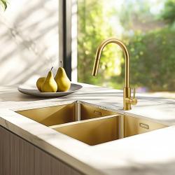 Pure.Sink Prestige Dvojno zlato umivalnik 70x40 cm 10mm radij podgradnja, ravna gradnja in nadgradnja PPG343440-60