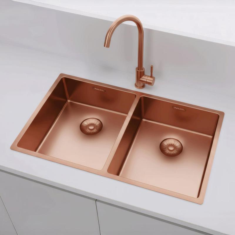 Pure.Sink Prestige Dvojno bakreno pomivalno korito 70x40cm 10mm radius podgradnje, ravne gradnje in nadgradnje PPG343440-62