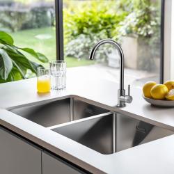 Pure.Sink Prestige Dvojno RVS pomivalno korito 82x40 cm 10mm polmer podgradnja, ravna gradnja in nadgradnja PPG404040-02